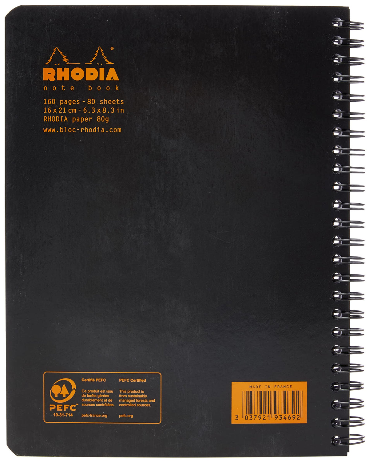 Rhodia 193469C - Spiral Notebook (Full Bound) Black Notebook - A5+ - Ruled - 160 Detachable Pages