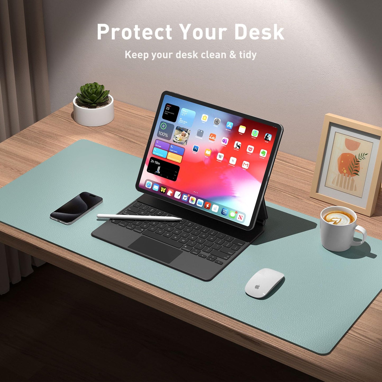 Aothia Leather Desk Pad Protector, Mouse Pad, Office Desk Mat, Non-Slip PU Leather Desk Blotter