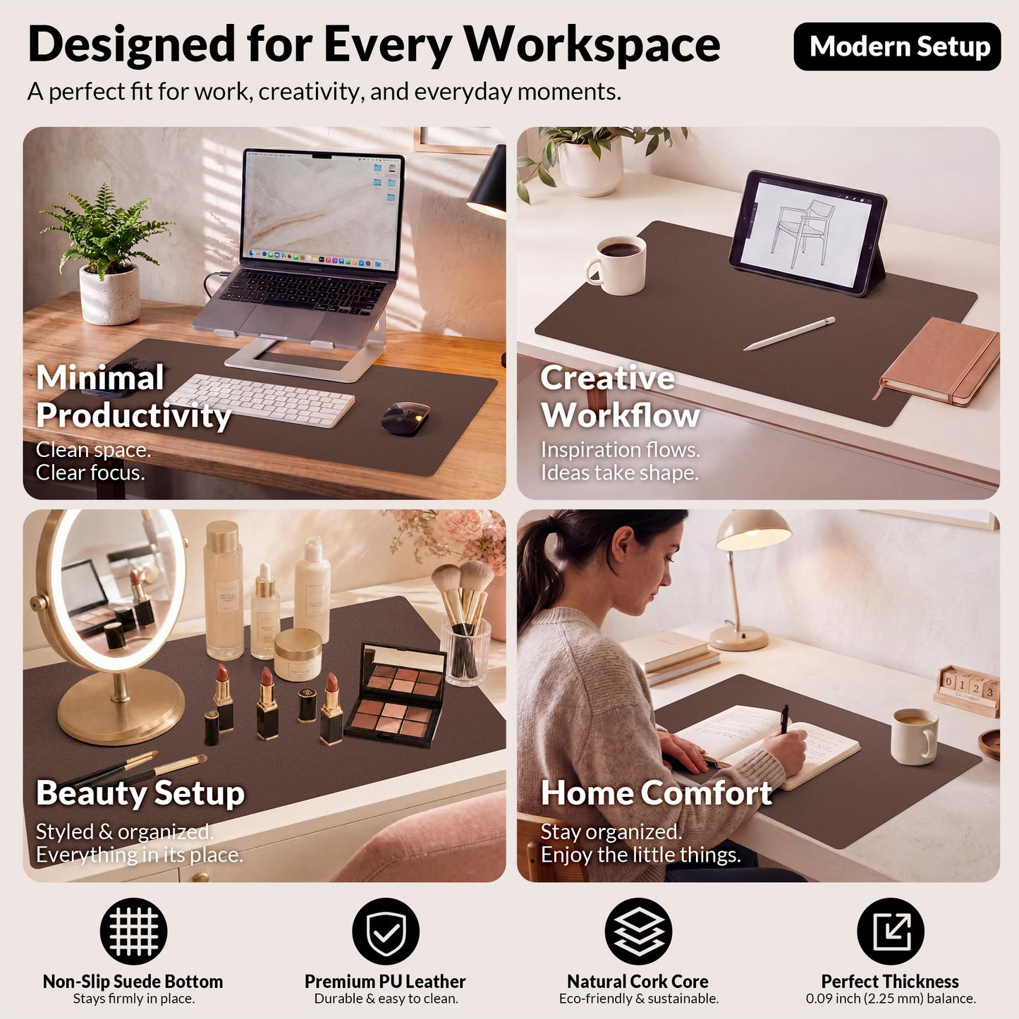 AFIING Leather Desk pad Protector, 35.4" x 17", Coffee,Desk mat