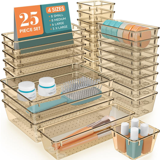 25 PCS Drawer Organizer Set, 5 Size Bathroom and kitchen organizer Trays