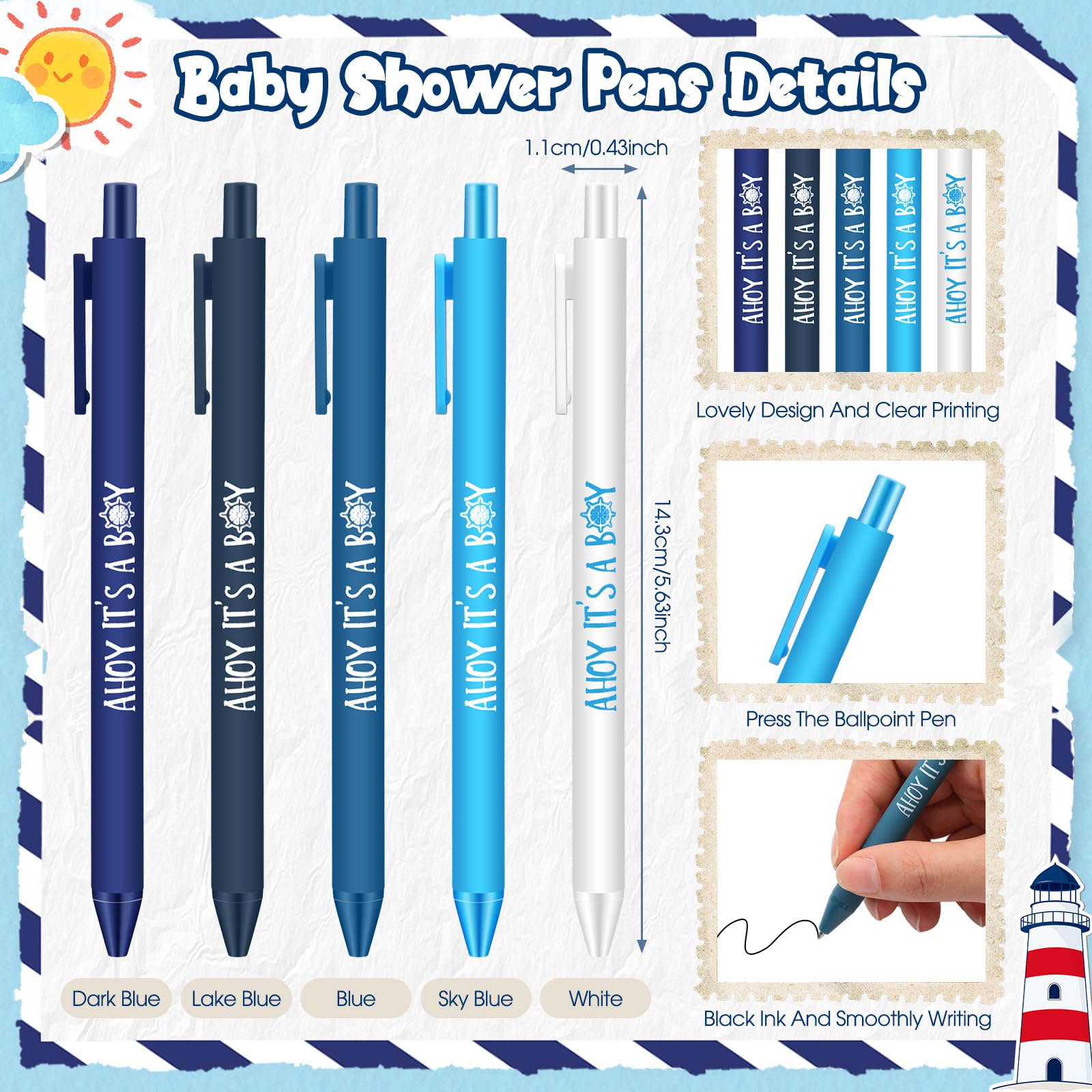 Engrowtic 50 Set Baby Shower Gifts Pens for Guests Bulk Baby Shower Party Favors Retractable