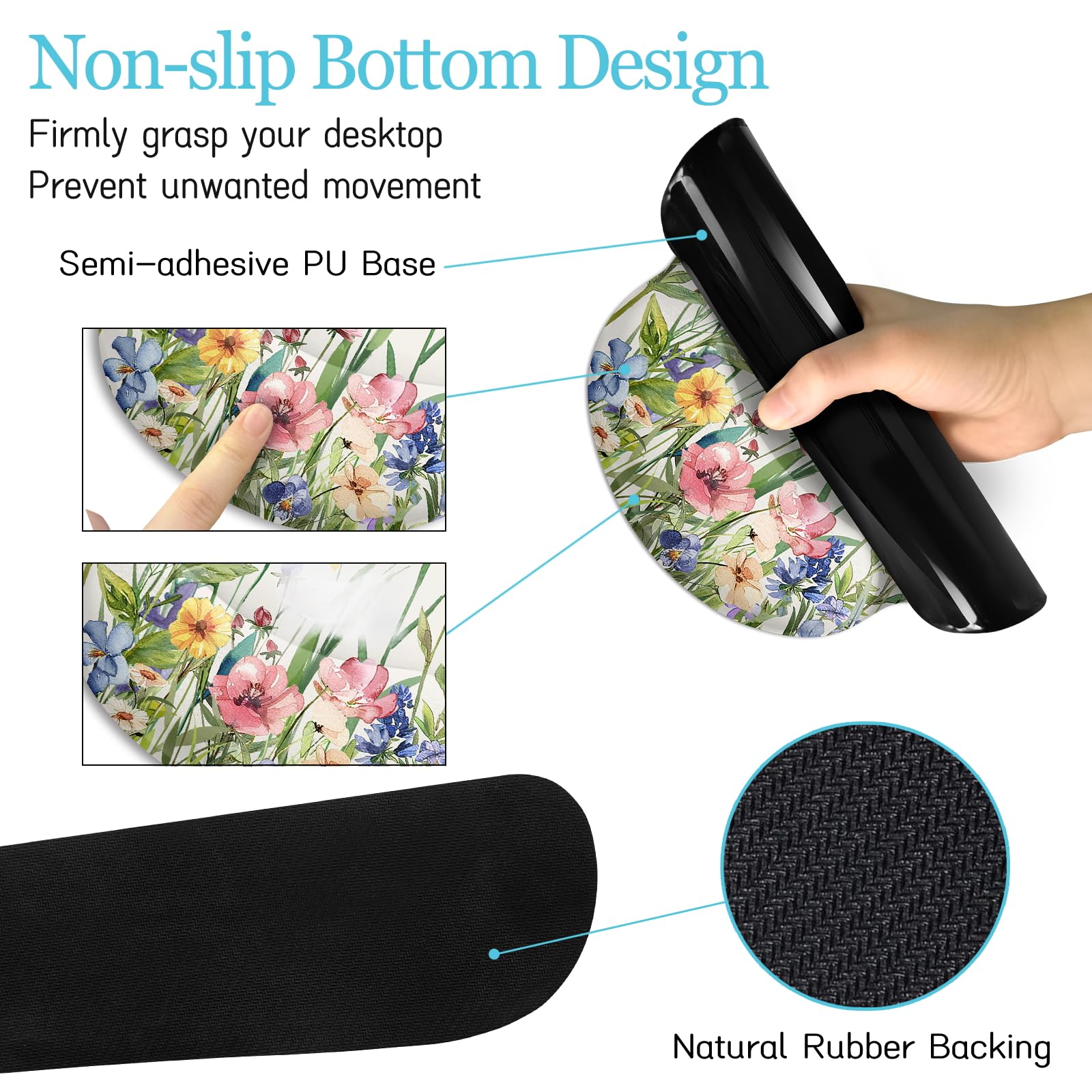 LIMKRIAN Flower Mouse Pad Set Floral Large Desk Matt for Desktop