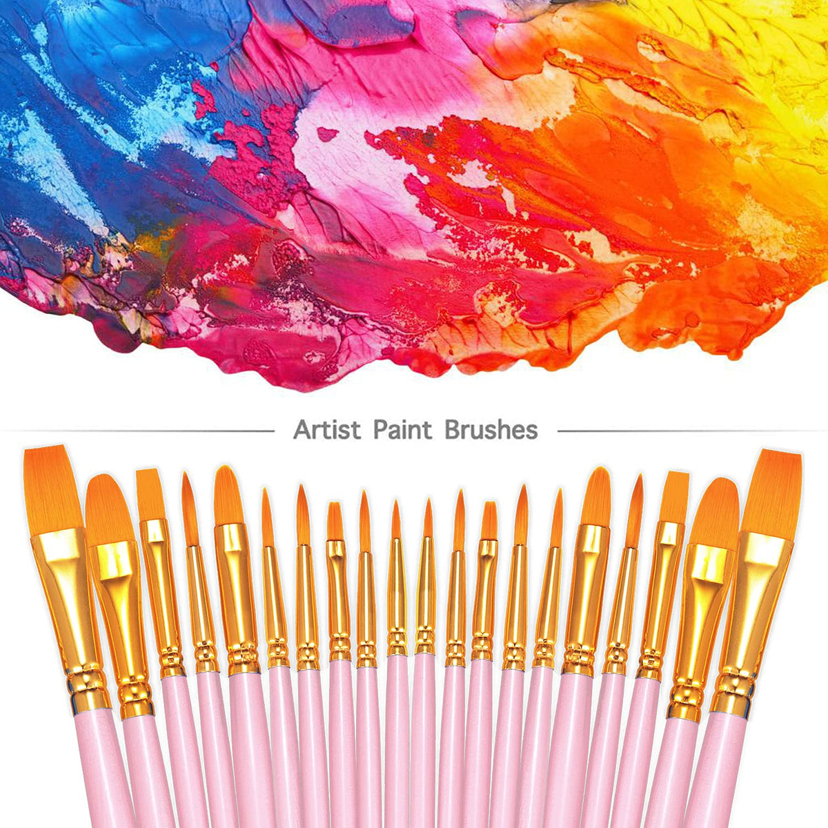 BOSOBO Paint Brushes Set, 6 Pack 60 Pcs Round Pointed Tip Paintbrushes Nylon Hair Artist Acrylic