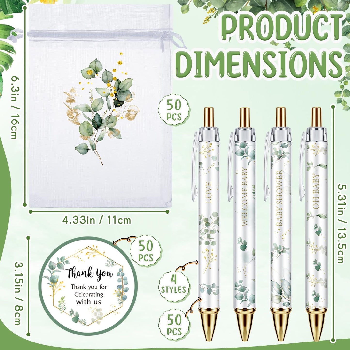 Chuangdi 50 Sets Eucalyptus Baby Shower Favors Gifts for Guests
