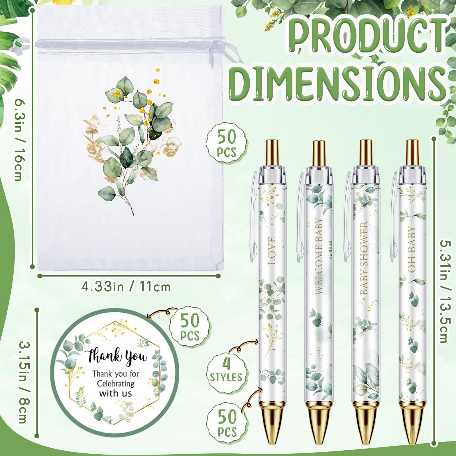 Chuangdi 50 Sets Eucalyptus Baby Shower Favors Gifts for Guests
