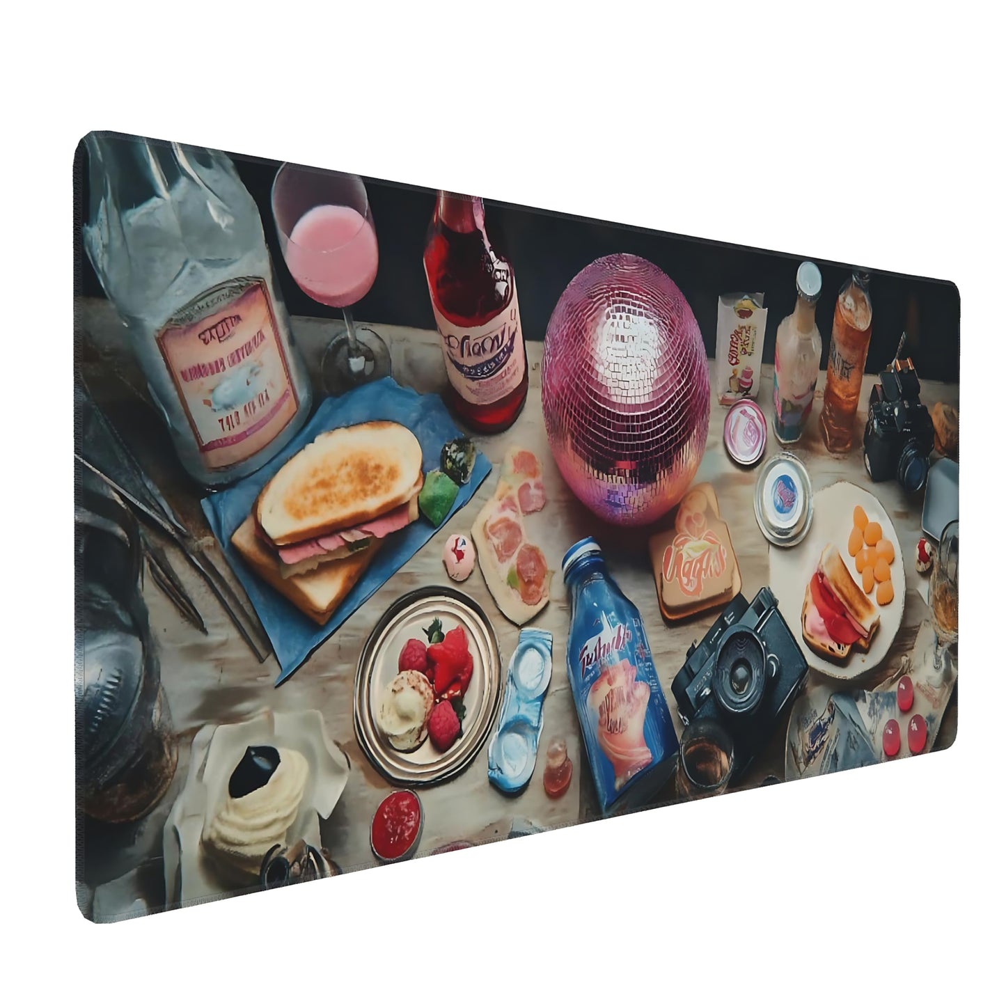 Cute Aesthetic Party Gaming Mouse Pad, Blue Pink Retro-Futurism Desk Mat with Anti-Slip Base &