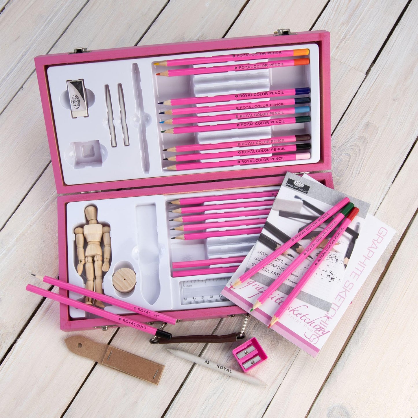 Royal & Langnickel Pink Art Beginner Artist Sketching and Drawing Wood Box Set, Sketch & Draw