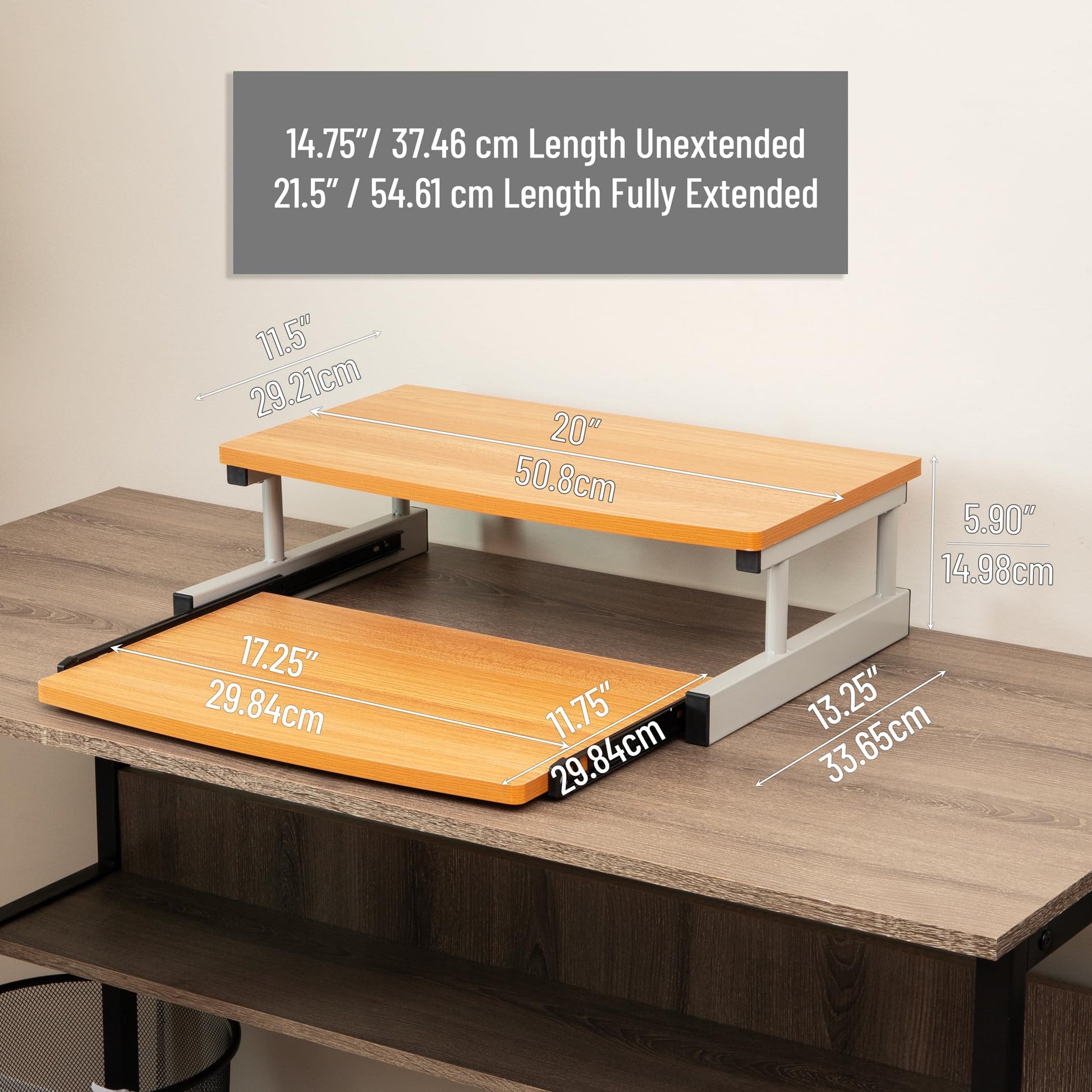 Mind Reader Monitor Stand, Sliding Keyboard Drawer, Laptop, Riser, Office, Wood/Metal, 20"L x