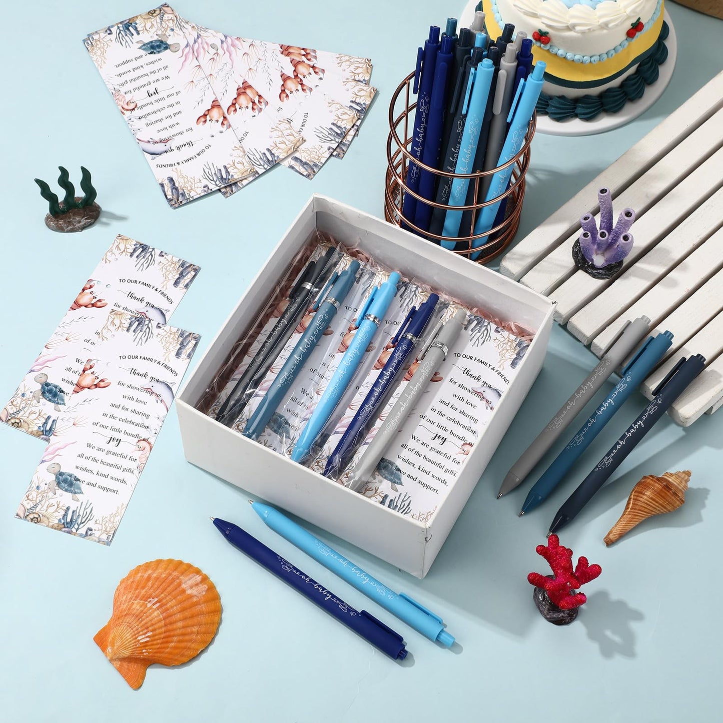 Engrowtic 50 Set Ocean Baby Shower Gifts Pens for Guests Under the Sea Baby Shower Favors