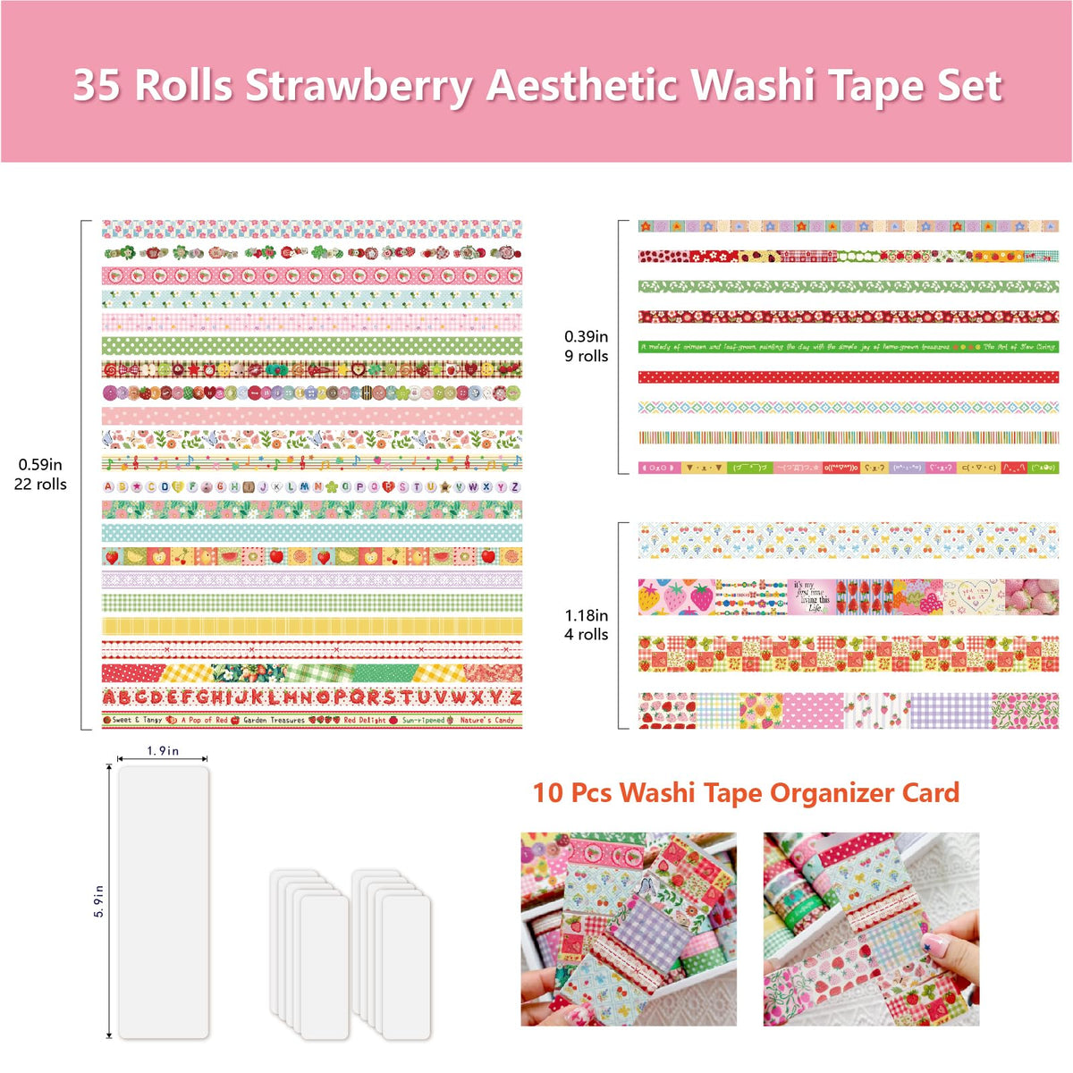 Washi Tape Set - 35 Rolls 2M Per Roll Strawberry Pastel Cute Scrapbook Tape