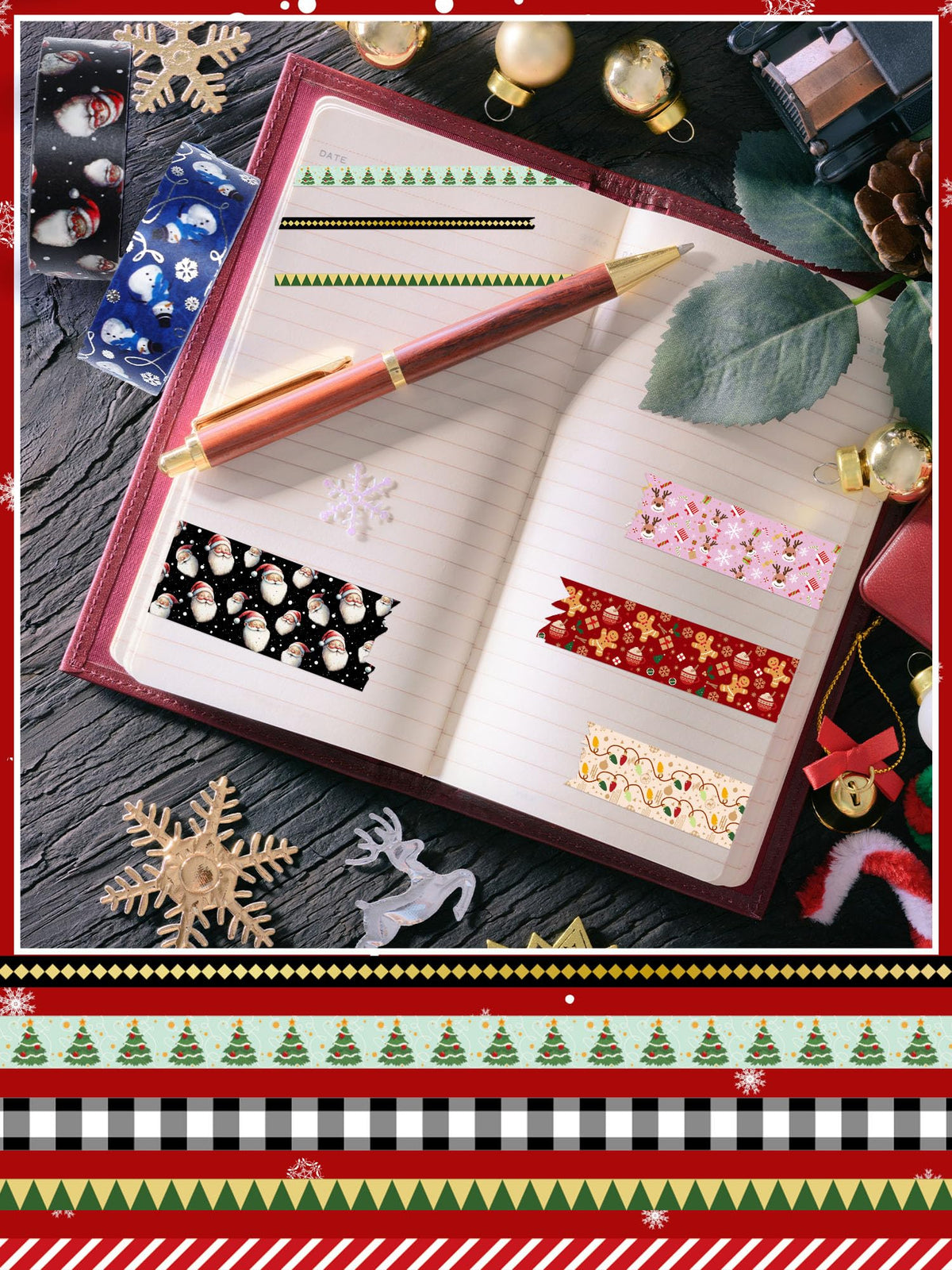 Outus 21 Rolls Christmas Gold Foil Holiday Washi Tape Decorative, Classic
