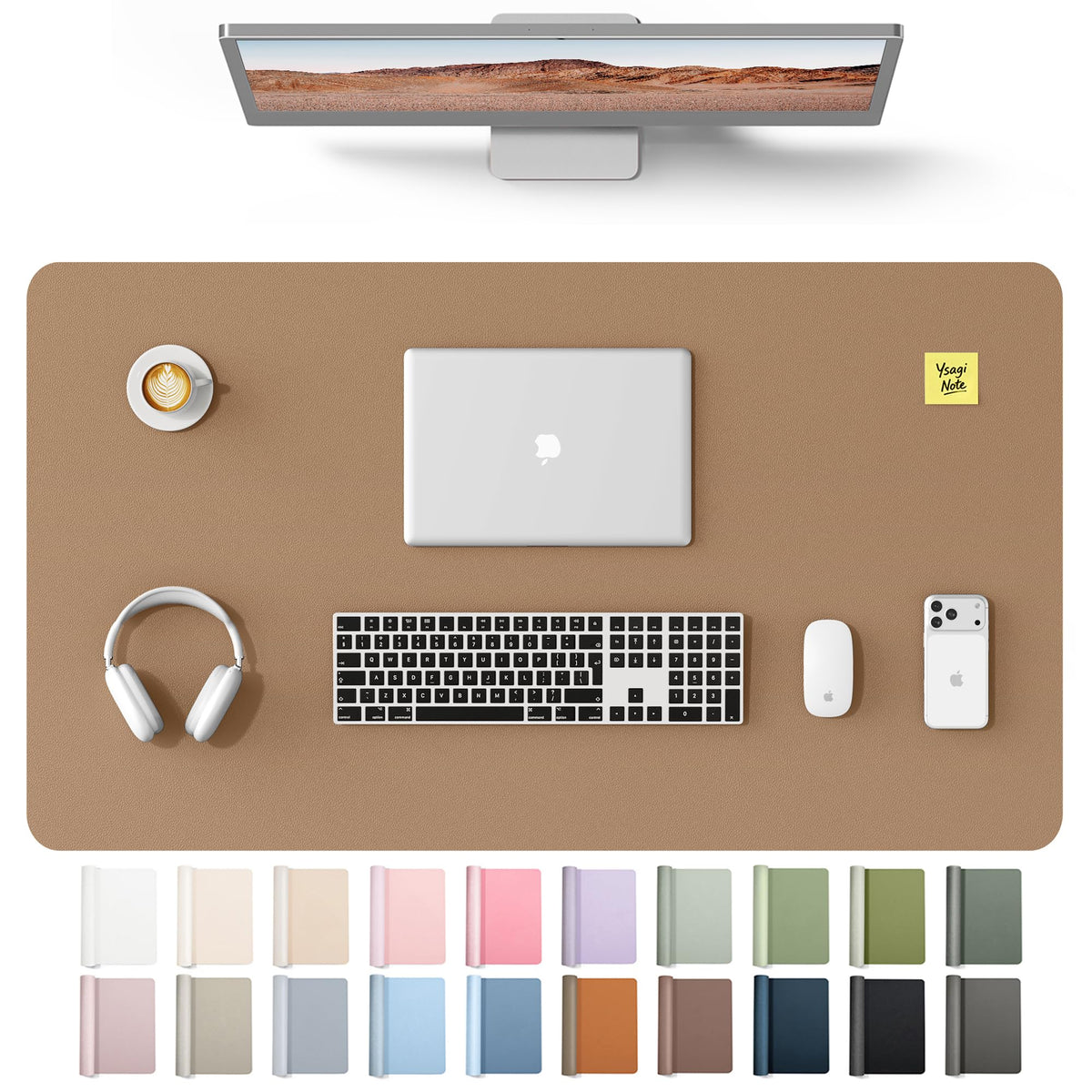 YSAGi Leather Desk Protector, Office Mat, Large Mouse Mat, Non-Slip PU Leather Blotter, Laptop Desk