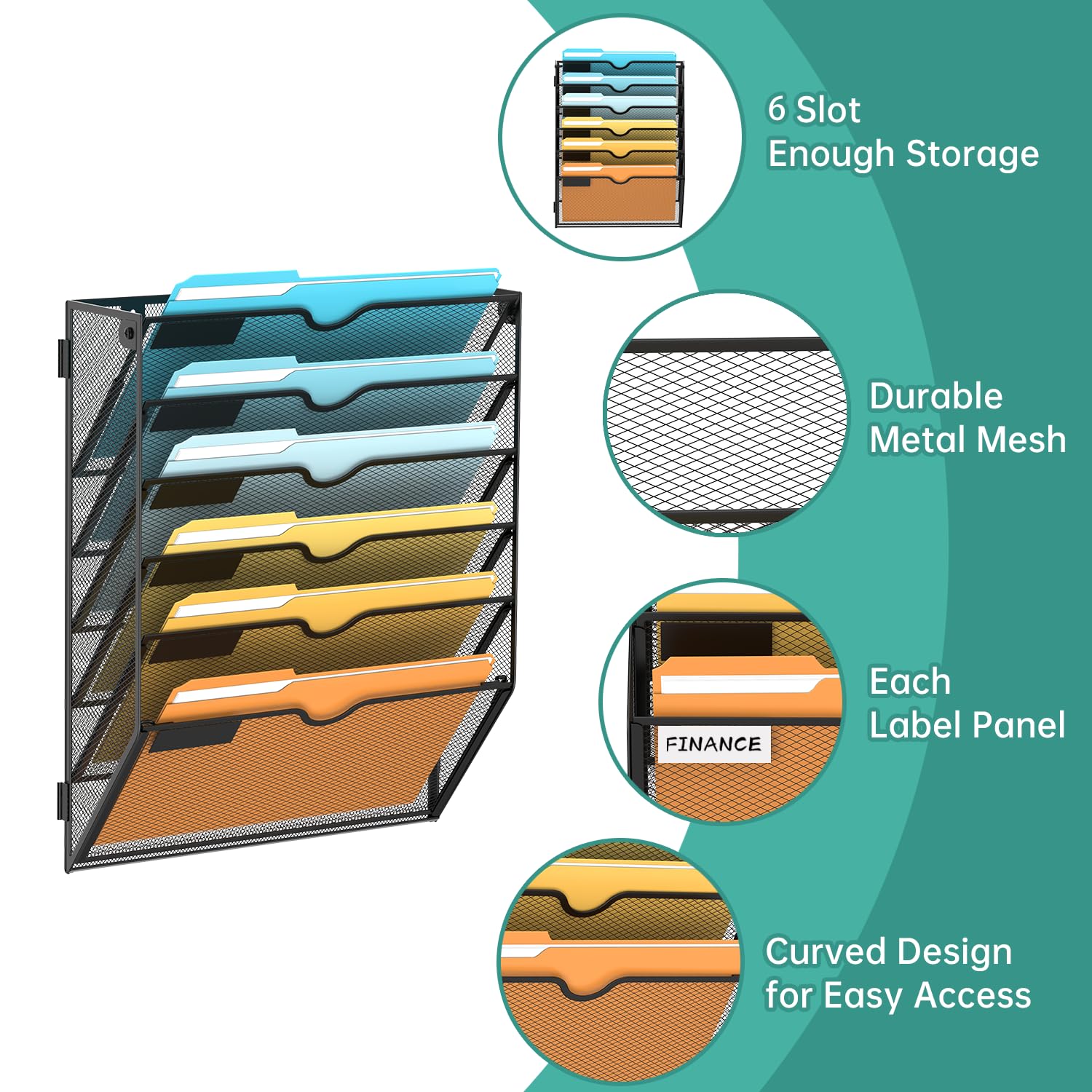 SUPEASY 6 Tier Wall File Organizer, Hanging Wall Mounted Mail Organizer with Label Slots, Metal