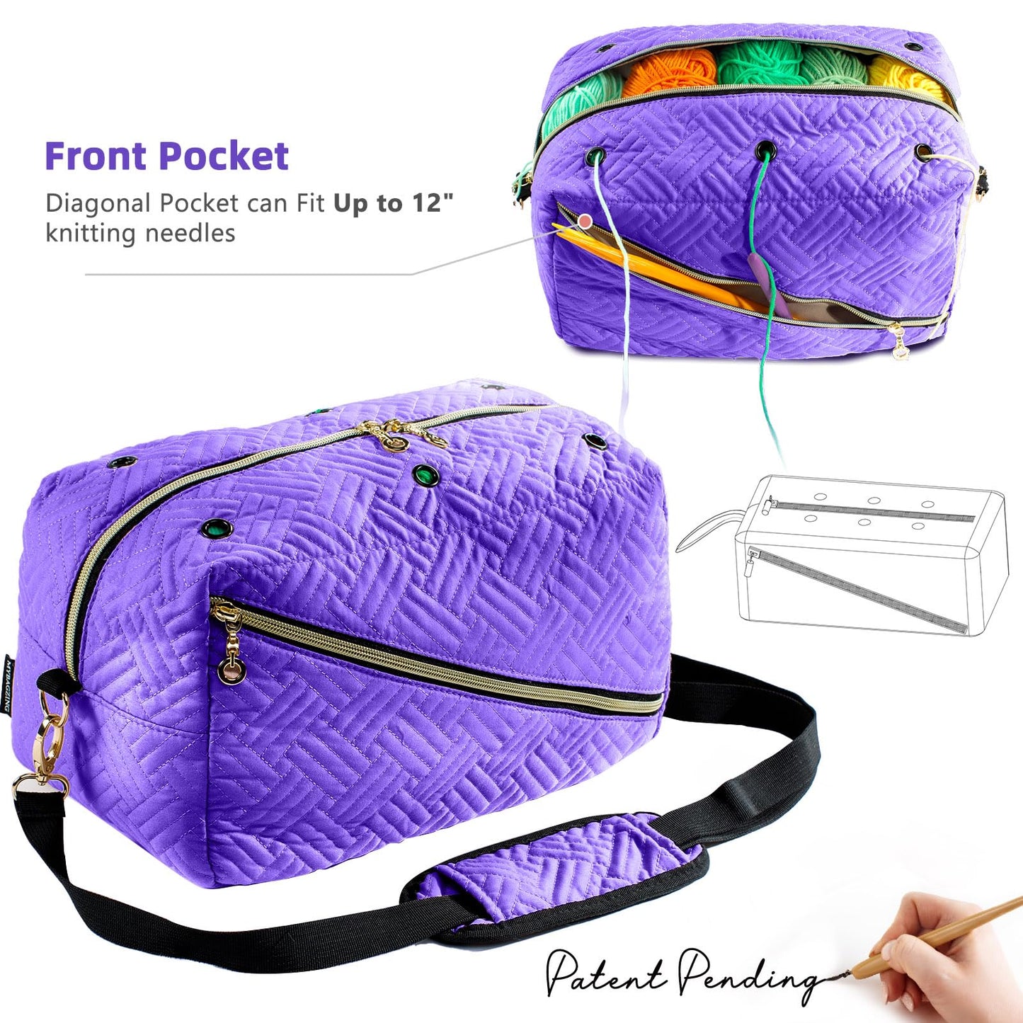 MYBAGZING Crochet Bag Organizer,Knitting Bag for Yarn Storage&Crochet Hooks