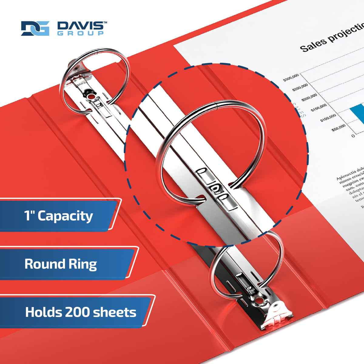 Easyview 3-Ring Binder, Clear-View Cover, 1" Round Rings, Red, 6 Pack