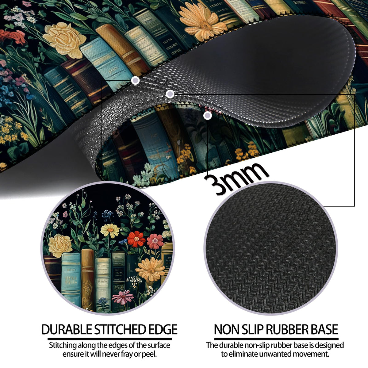 JIANG100 Fantasy Pretty Wildflower Book Gaming Desk Mat, Extended Mouse Pad