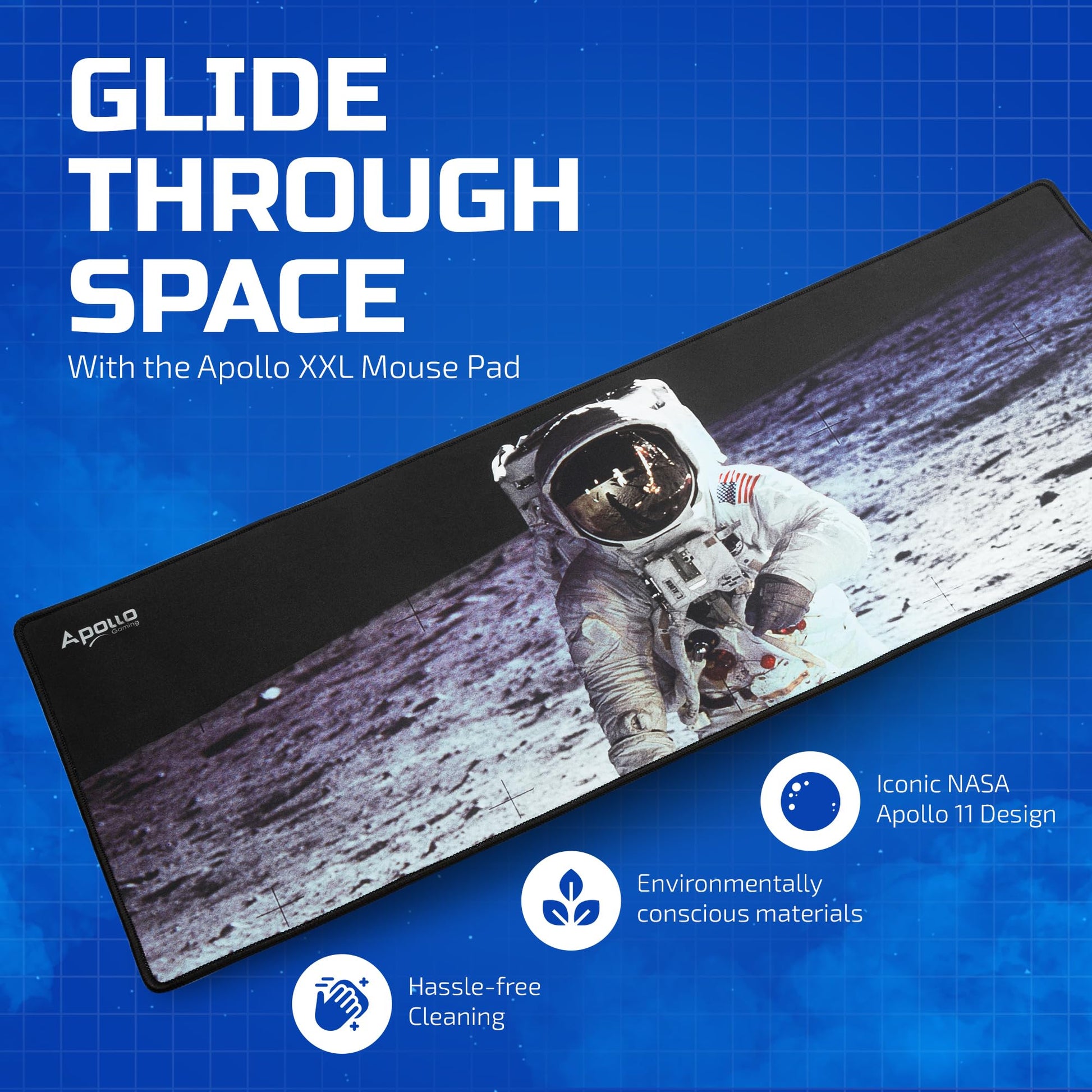 Apollo Gaming Extended Mouse Pad, Large NASA Astronaut Space Design Microfiber Mousepad