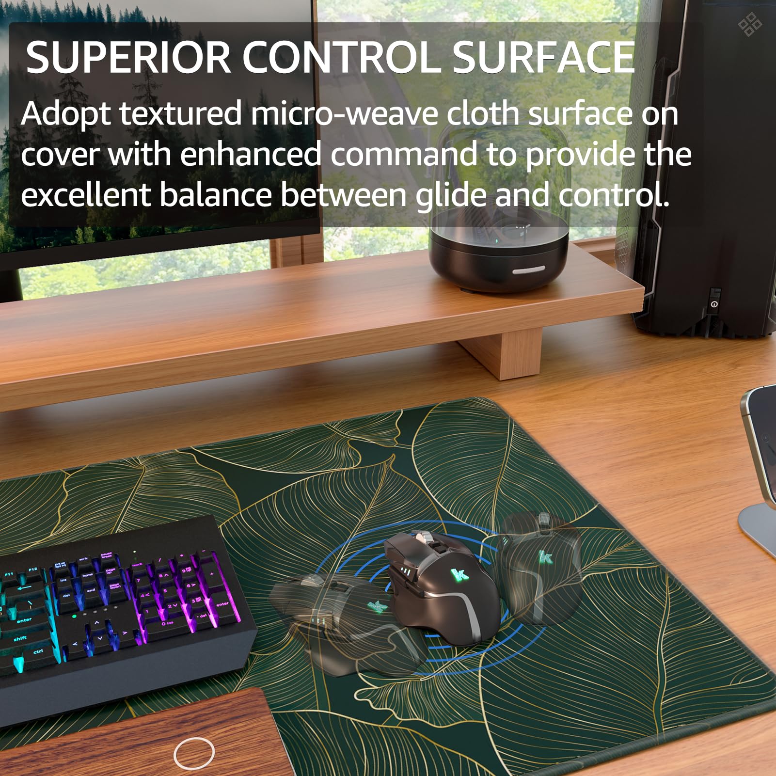 KTRIO Large Gaming Mouse Pad, Desk Mat, 31.5 x 15.7 in, Golden Leaves, XXL