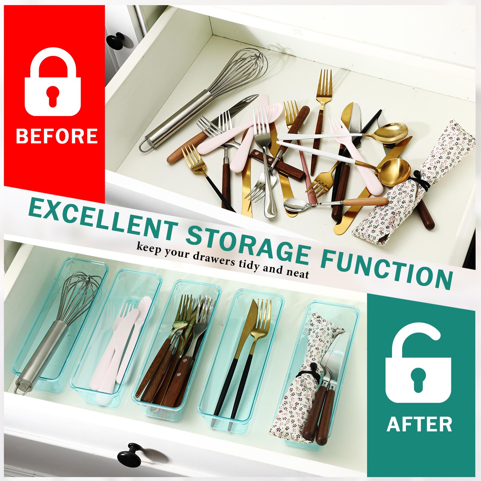 Maitys 12 Pcs Clear Drawer Organizer 9 x 3 x 2 Inches Plastic Rectangle Trays Makeup Vanity Storage