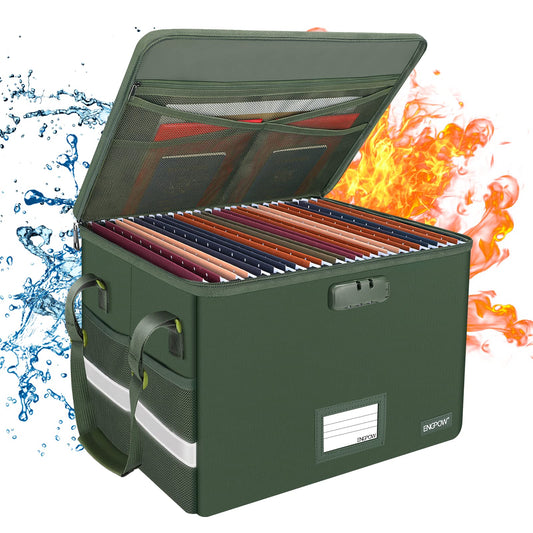 ENGPOW File Box with Lock, Fireproof Document Box with Zipper Lid, Collapsible File Storage