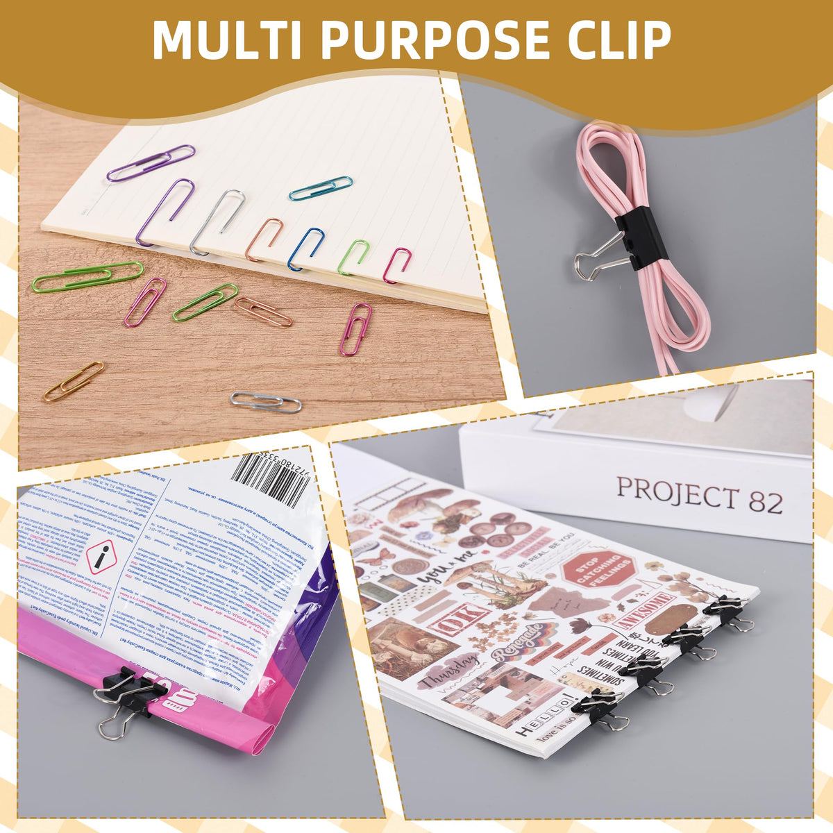 Colored Paper Clips and Black Binder Clips for Office Home School Supplies