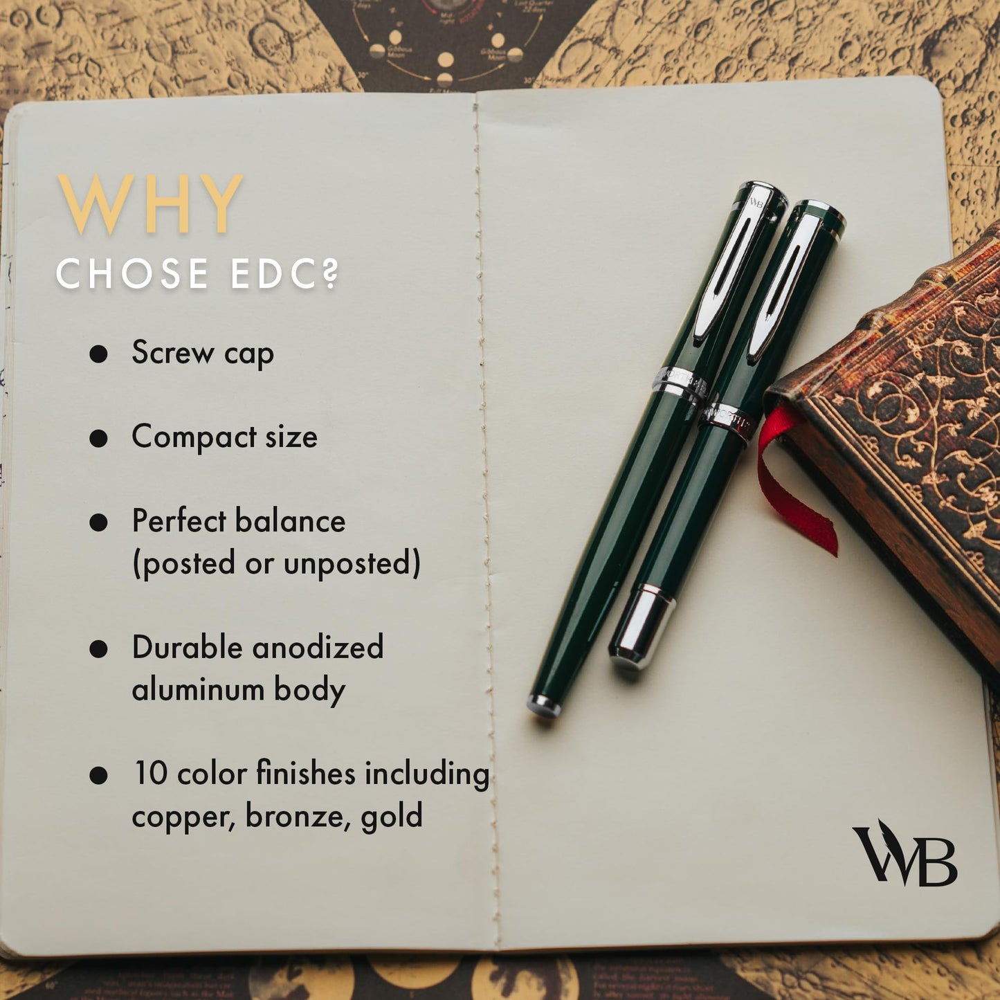 Wordsworth & Black Mini Pocket Fountain Pen for Writing, Medium Nib, Green
