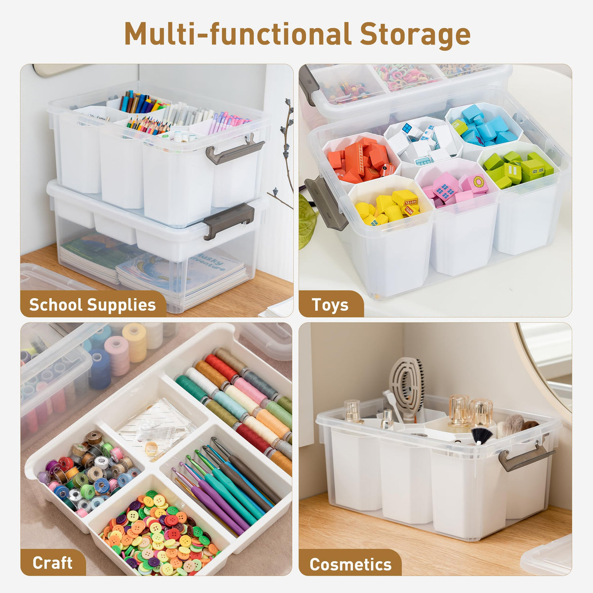 Citylife 17QT 4Packs Clear Craft Organizers and Storage Bins with Lids