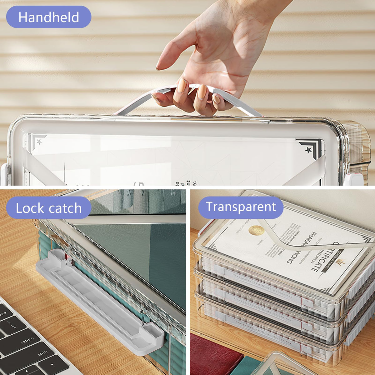 Marte Vanci Plastic Storage Bin with Lid Portable Project Case with Handle Clear Storage Box File