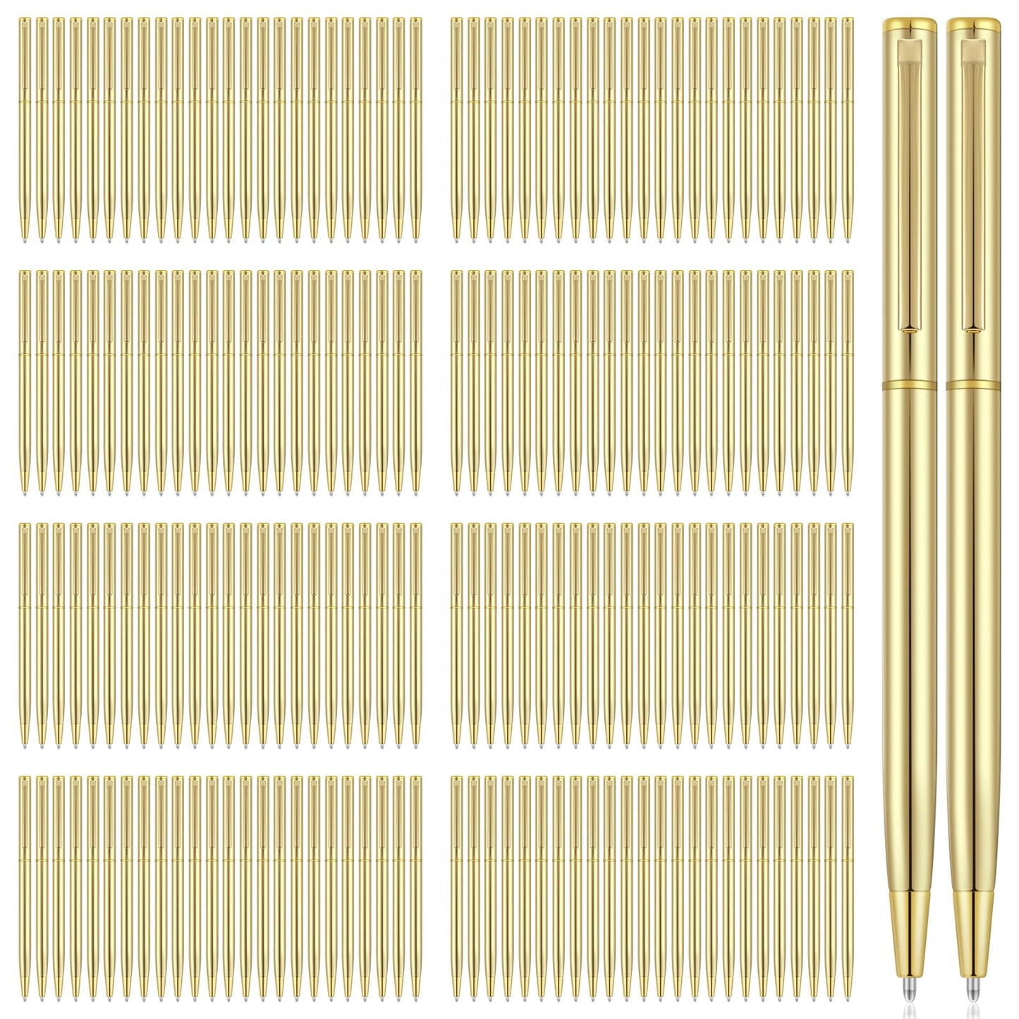 Zonon 160 Pieces Gold Metal Slim Ballpoint Pens Bulk, 1mm Black Ink