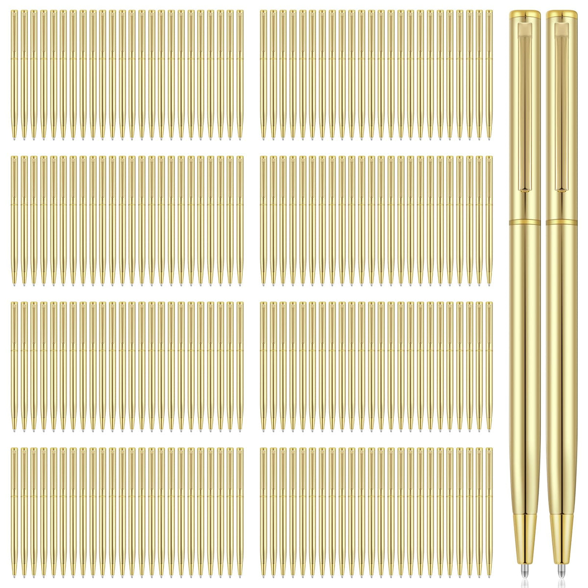 Zonon 160 Pieces Gold Metal Slim Ballpoint Pens Bulk, 1mm Black Ink