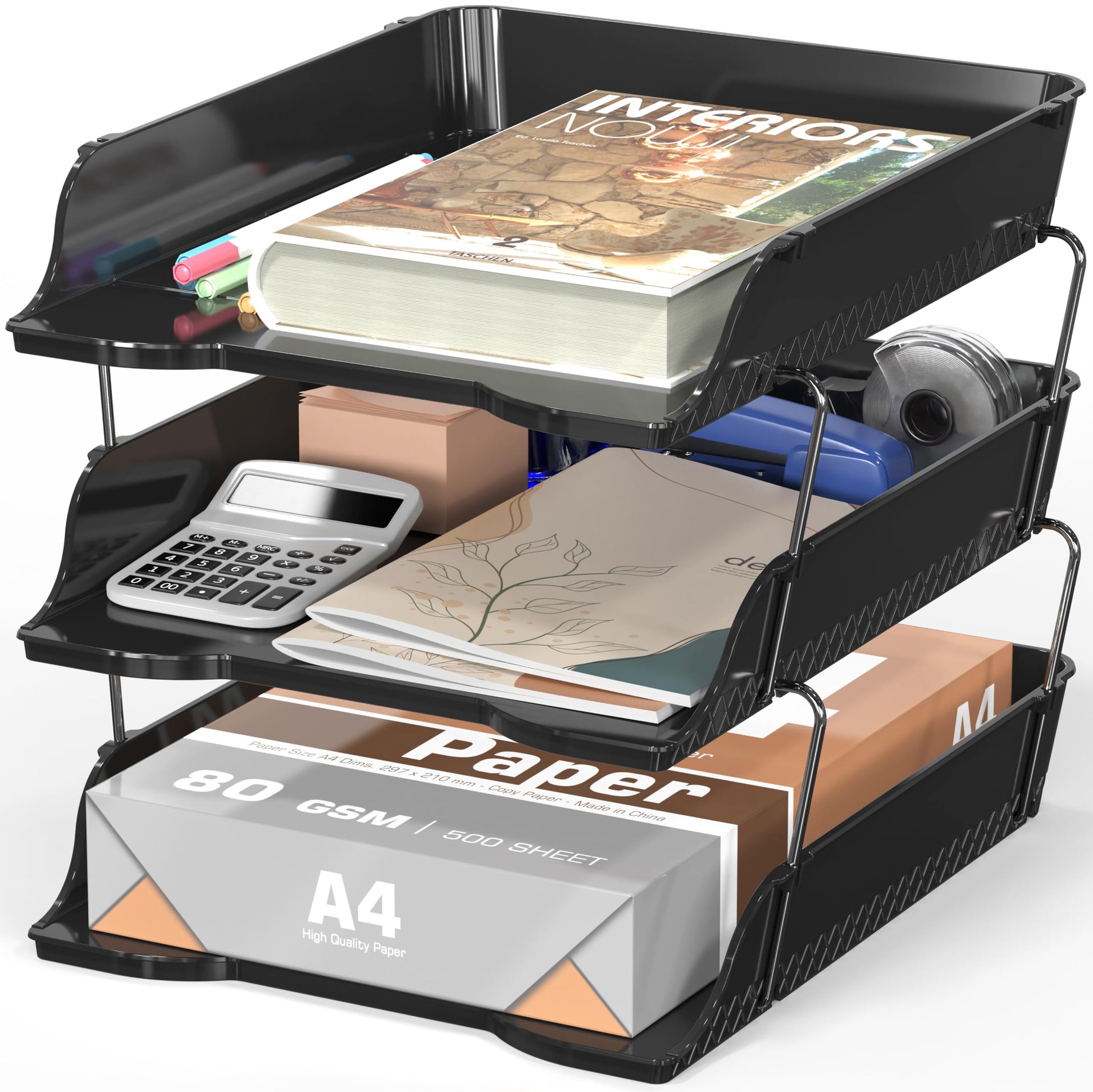 Simple Houseware 3-Tier Stackable Paper Tray for Desk Organizer, Black