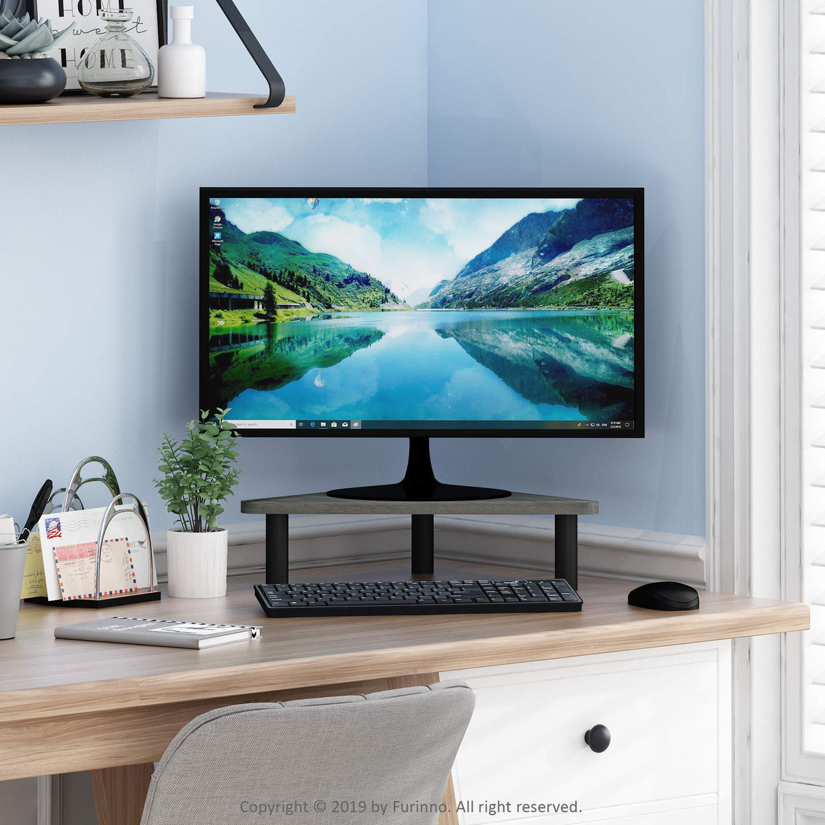 Furinno TURN-N-TUBE Monitor Stand Riser, 19.6" Wide Triangle Corner Monitor Riser, Laptop Stand for