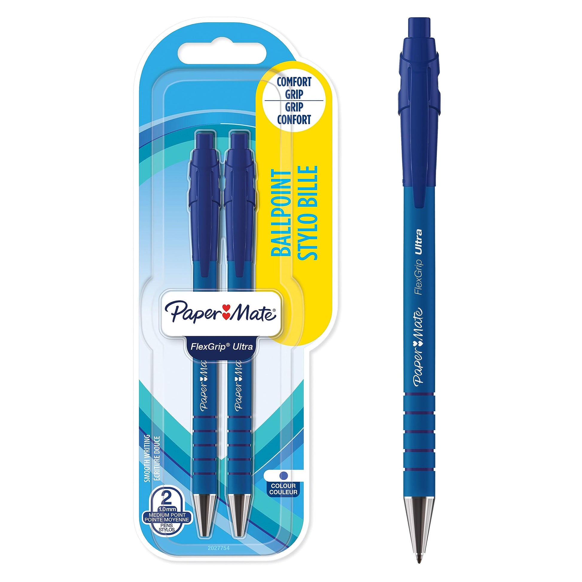 Paper Mate Flexgrip Ultra Retractable Ballpoint Pens | Medium Point (1.0mm) | Blue | 2 Count
