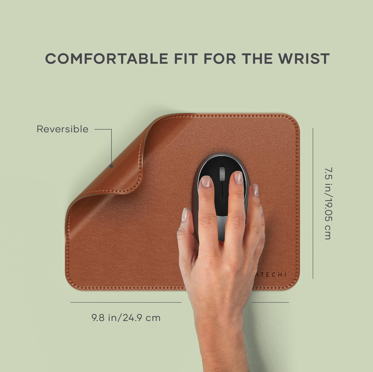 Satechi Vegan-Leather Mouse Pad, Reversible Design, Ergonomic, Brown