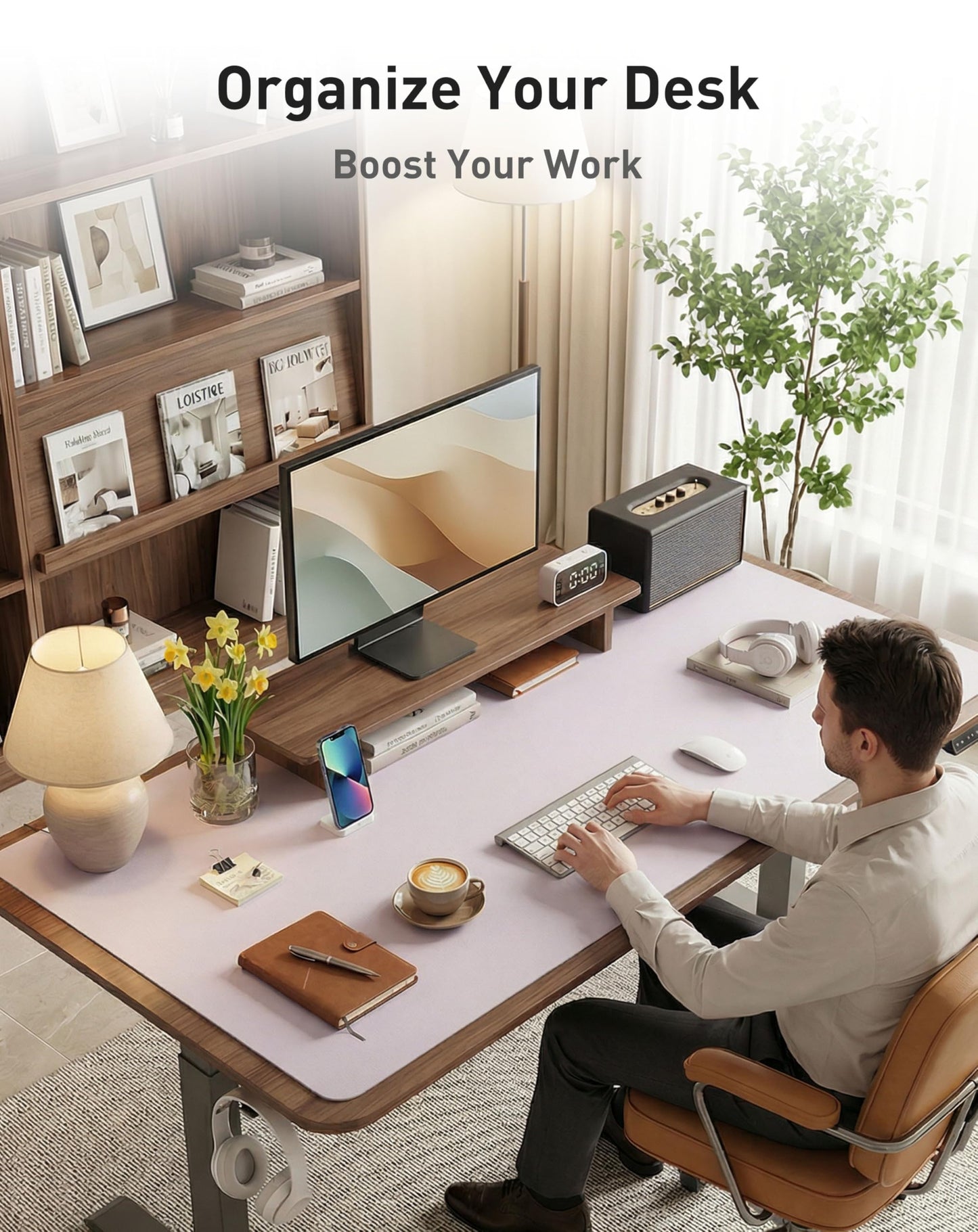 Aothia Faux Leather Desk Mat - Large Mouse Pad, Non-Slip PU Leather Blotter, Waterproof Writing