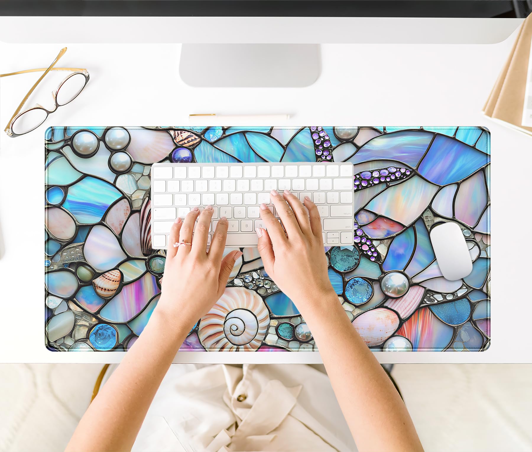 Stained Glass Desk Mat Large Mouse Pad Extended Desk Pad, Gaming Computer Mouse Mat XXL, Big