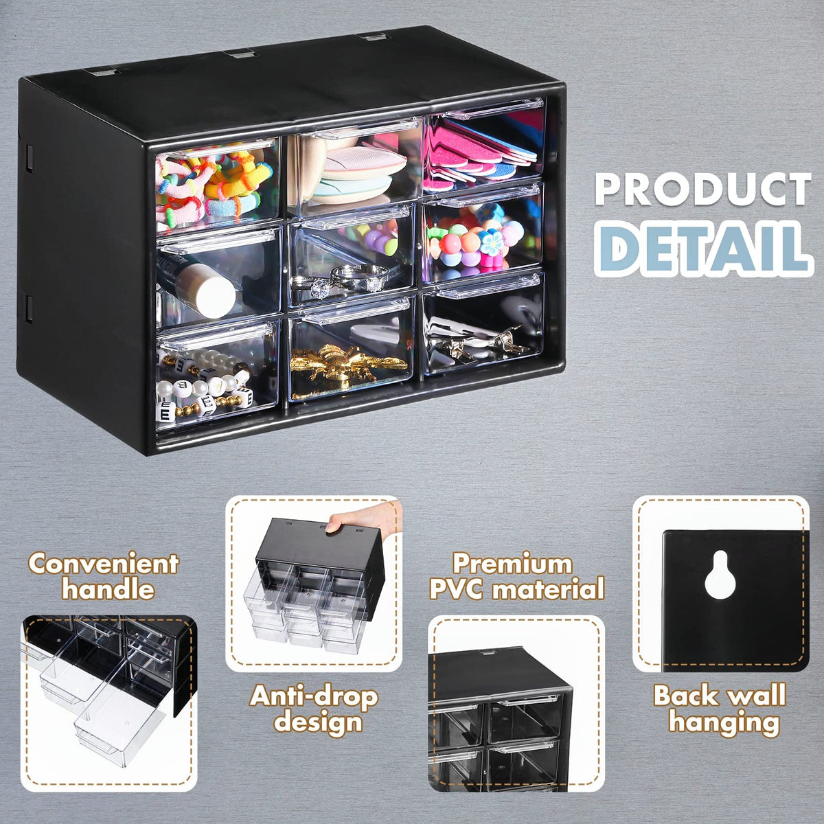 Amyhill 6 Pcs Mini Drawer Organizer Small Organizer with 9 Drawers Plastic Desktop Craft Storage