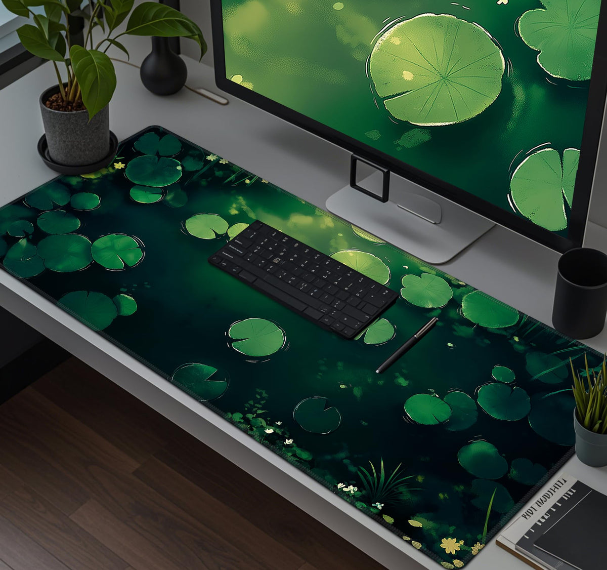 Baziabbo Green Desk Mat,XXL Extended Big Mouse Pad,Gaming Mousepad with Stitched Edge,Non-Slip