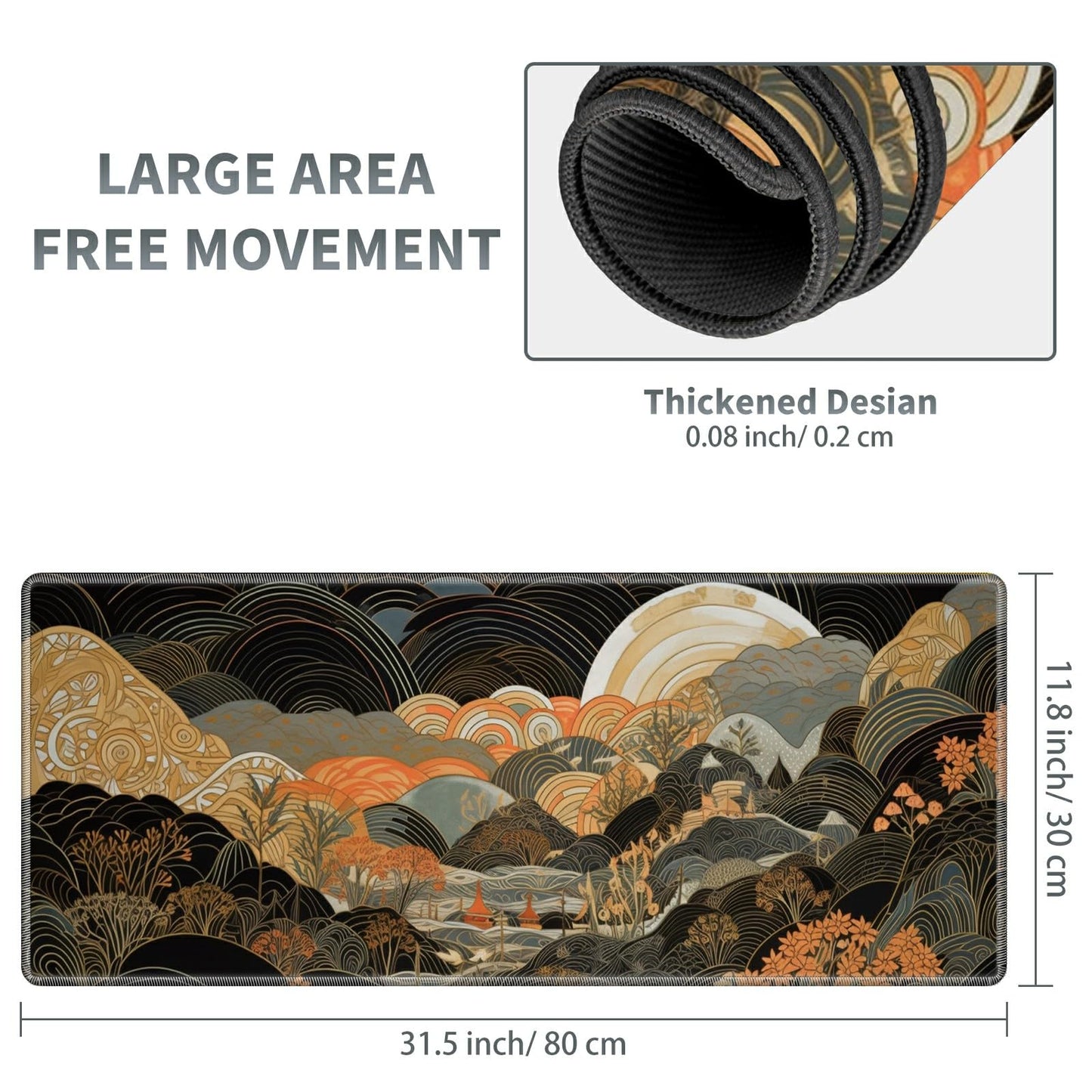 Large Gaming Mouse Pad Plus a Coasters + Cable Clips, Janapese Landscape Extended Mousepad (31.5 x