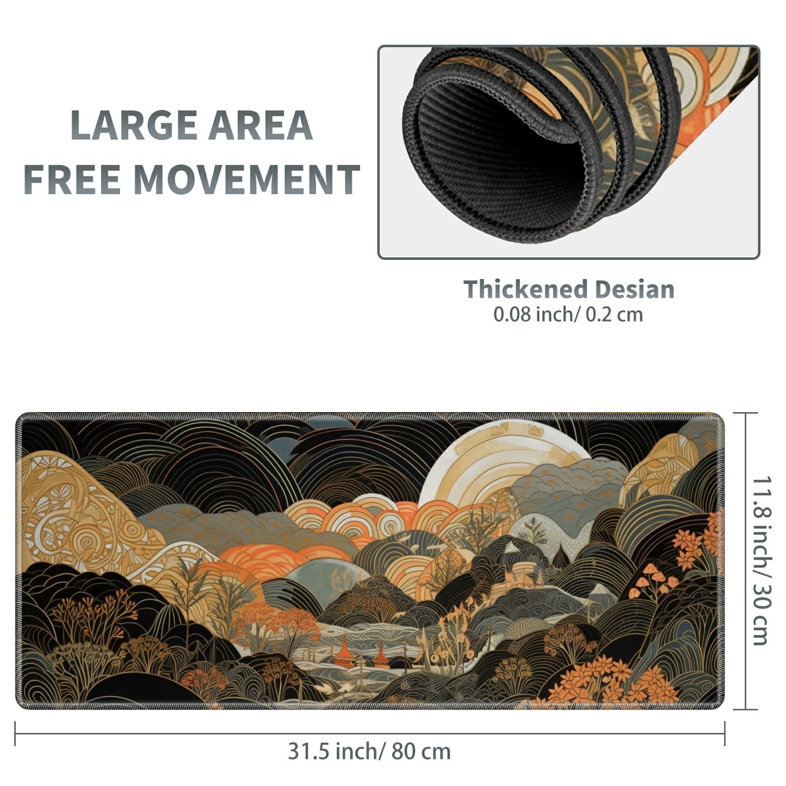 Large Gaming Mouse Pad Plus a Coasters + Cable Clips, Janapese Landscape Extended Mousepad (31.5 x