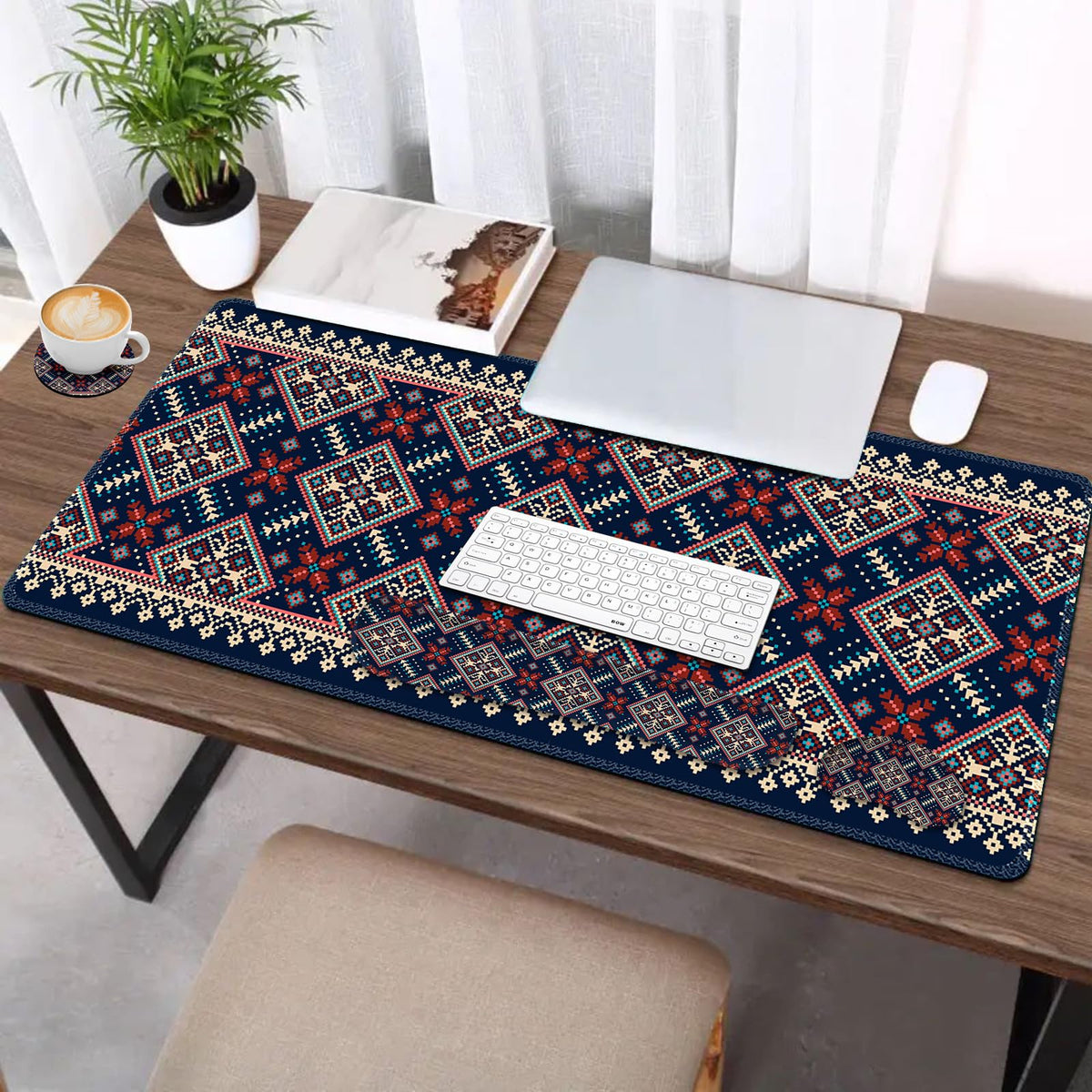 AIMSA Desk Mat Set Bohemian, Large Mouse Pad + Mouse Wrist Rest + Keyboard Wrist Support + Coaster