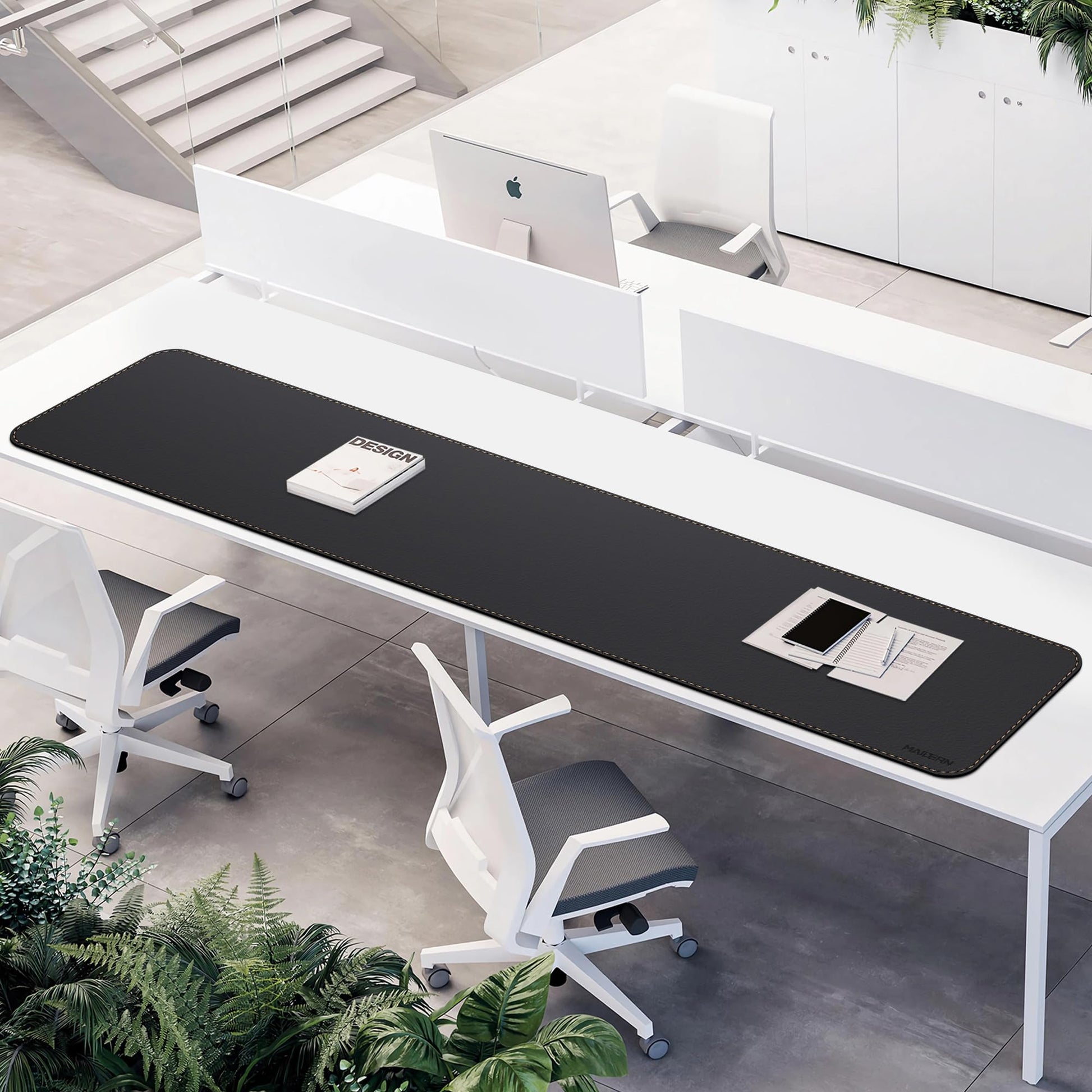 MAIDERN Cork & Leather Desk Mat, 78.7” x 15.7” Reversible Desk Pad (Black)
