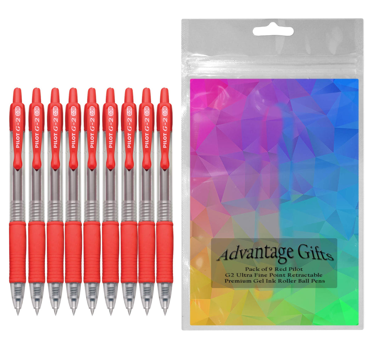 Advantage Gifts G2 Retractable Premium Gel Ink Roller Ball Pens Ultra Fine Point (.38mm) Red Ink 9