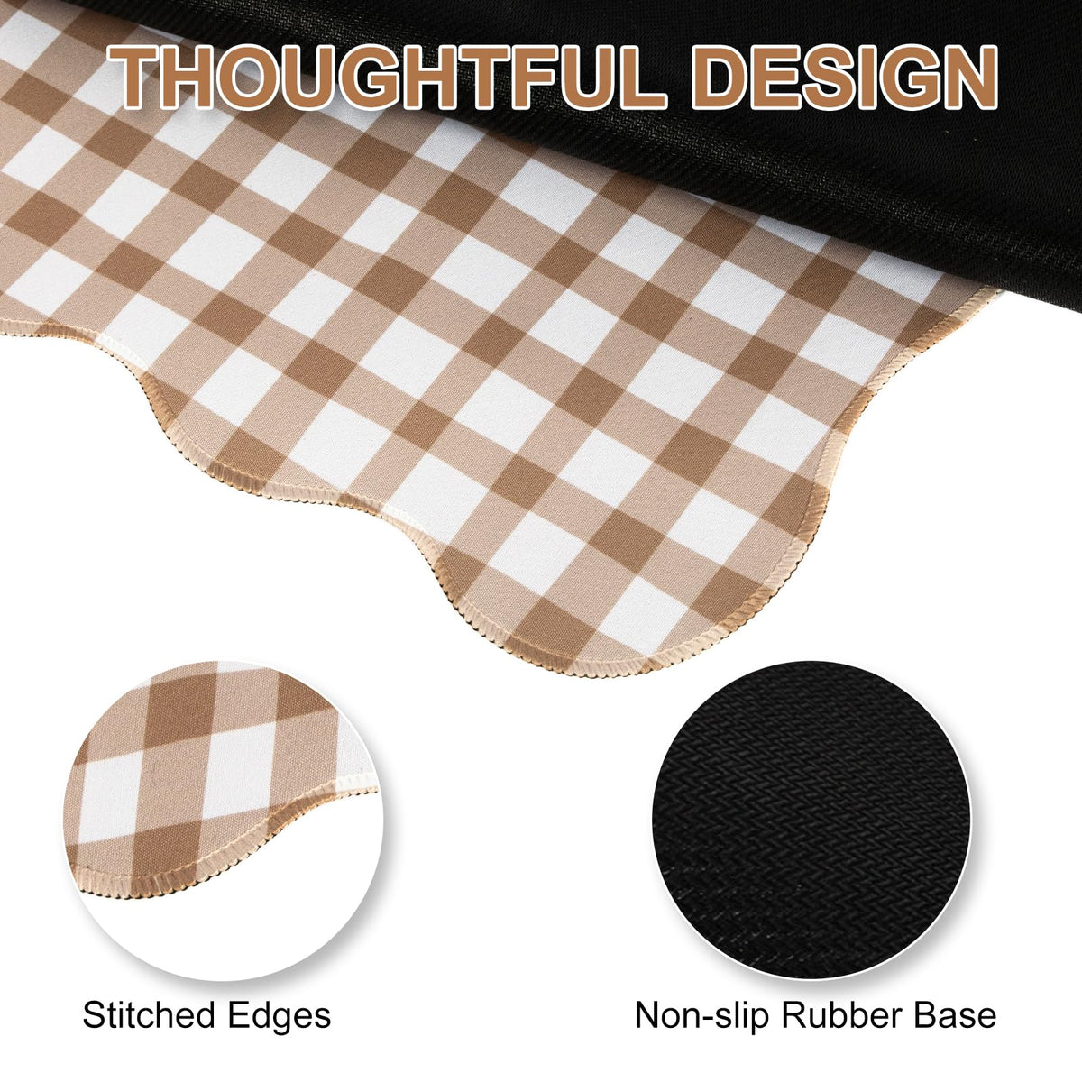 L-SPOUTTO Brown Checkered Mouse Pad,Cottagecore Scalloped Desk Mat XXL Large Cute Gingham Gaming