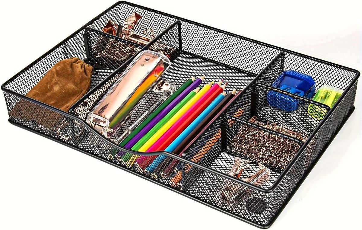 VyGrow Desk Drawer Organizer Tray, Metal Mesh Drawer Organizers Office, 6 Adjustable Compartment