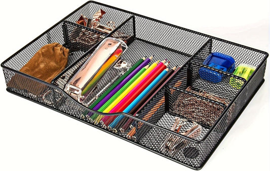 VyGrow Desk Drawer Organizer Tray, Metal Mesh Drawer Organizers Office, 6 Adjustable Compartment