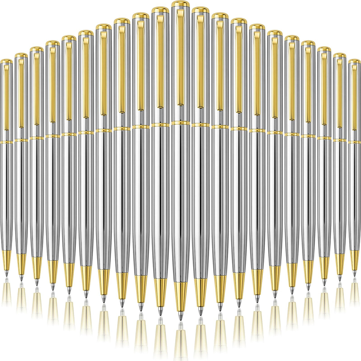 Zonon 50 Pieces Silver Gold Metal Slim Ballpoint Pens Bulk, 1mm Black Ink