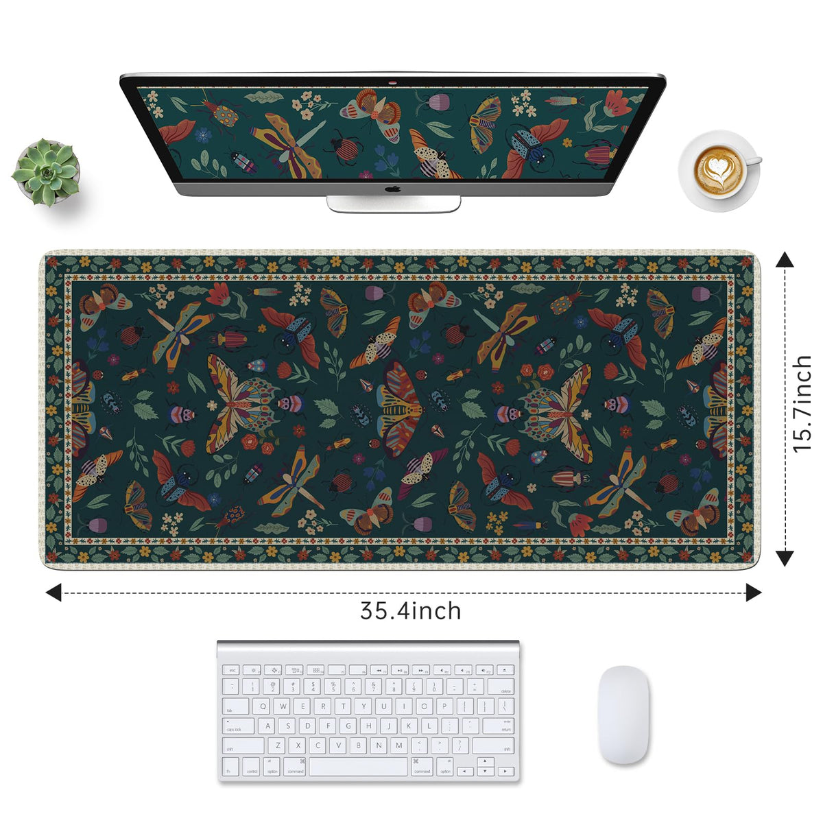 HAOCOO Large Desk Matt for Desktop, Floral Computer Pad(Dark Green)