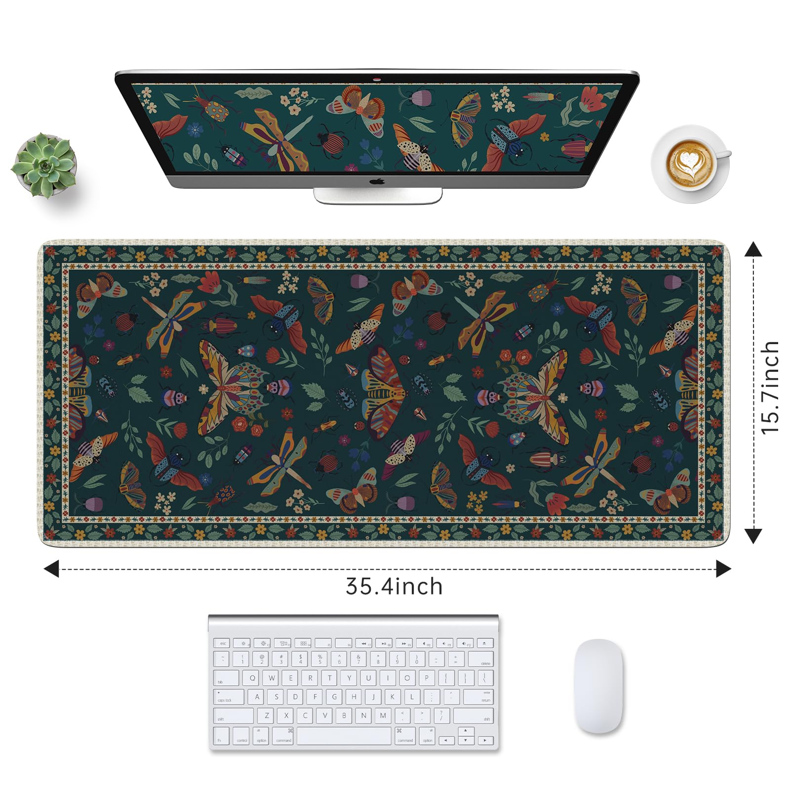 HAOCOO Large Desk Matt for Desktop, Floral Computer Pad(Dark Green)