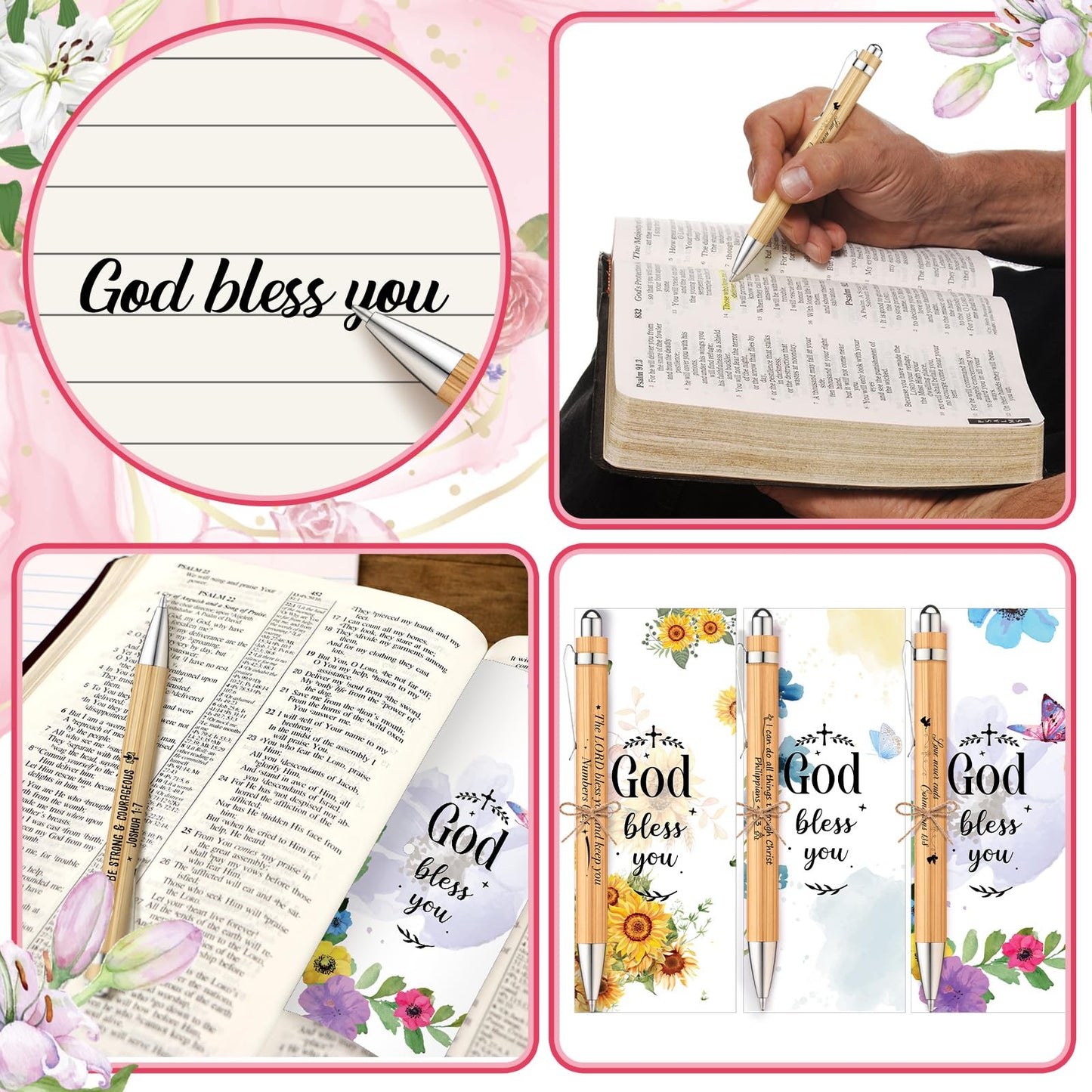 50 Set Bible Verse Bamboo Pens with Prayer Bookmarks Cards Christian Gifts Bulk Religious Church
